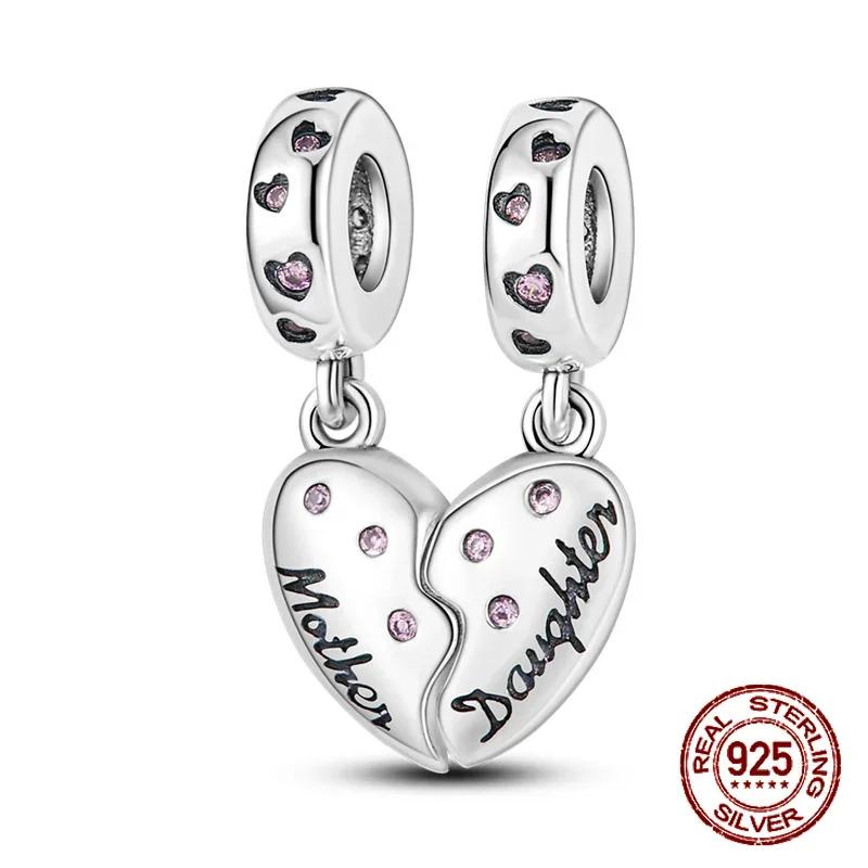 Медные Шармы в форме сердца для дочери и мамы, подходят для браслетов с диаметром отверстия 4 мм, изысканные украшения DIY на День матери в подарок