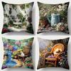 Charming Garden Scene PillowcasesLiving Room Sofa Cushion Cover, Soft and Comfortable, Bedroom Room Decoration
