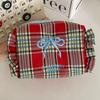 Large Capacity Women Cosmetic Bag Ruffle Edge Checkered Coin Purse Cute Travel Toiletry Bag