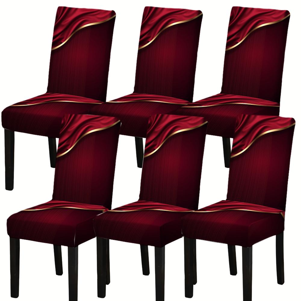 4 6 Pcs Red Velvet Stretch Dining Chair Covers With Gold Trim Elegant Seat Protectors For Home Party Decor Dustproof