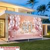 2D flat banner, 1 piece, rose gold and pink 40th birthday party background decoration background photo props