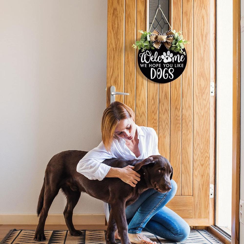 Знак на дверь фермерского дома для украшения крыльца входной двери с листьями эвкалипта и бантом в виде буйвола - приветственный венок, висящий для любителей собак, декор на весну и лето