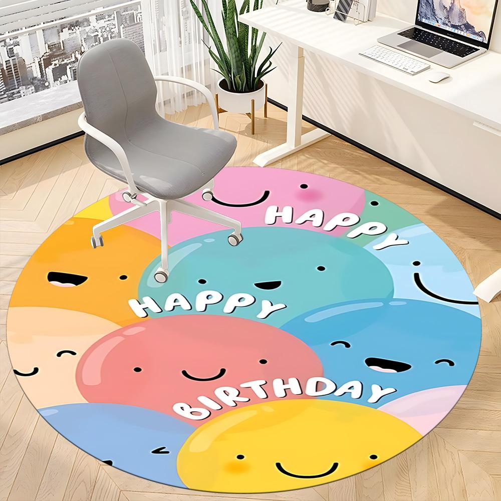 1pc Happy Birthday Office Round Area Rug, Indoor Mat Suitable ForOffice, Under Office Chairs Bedroom Living Room Home Decor, Room Deco D024