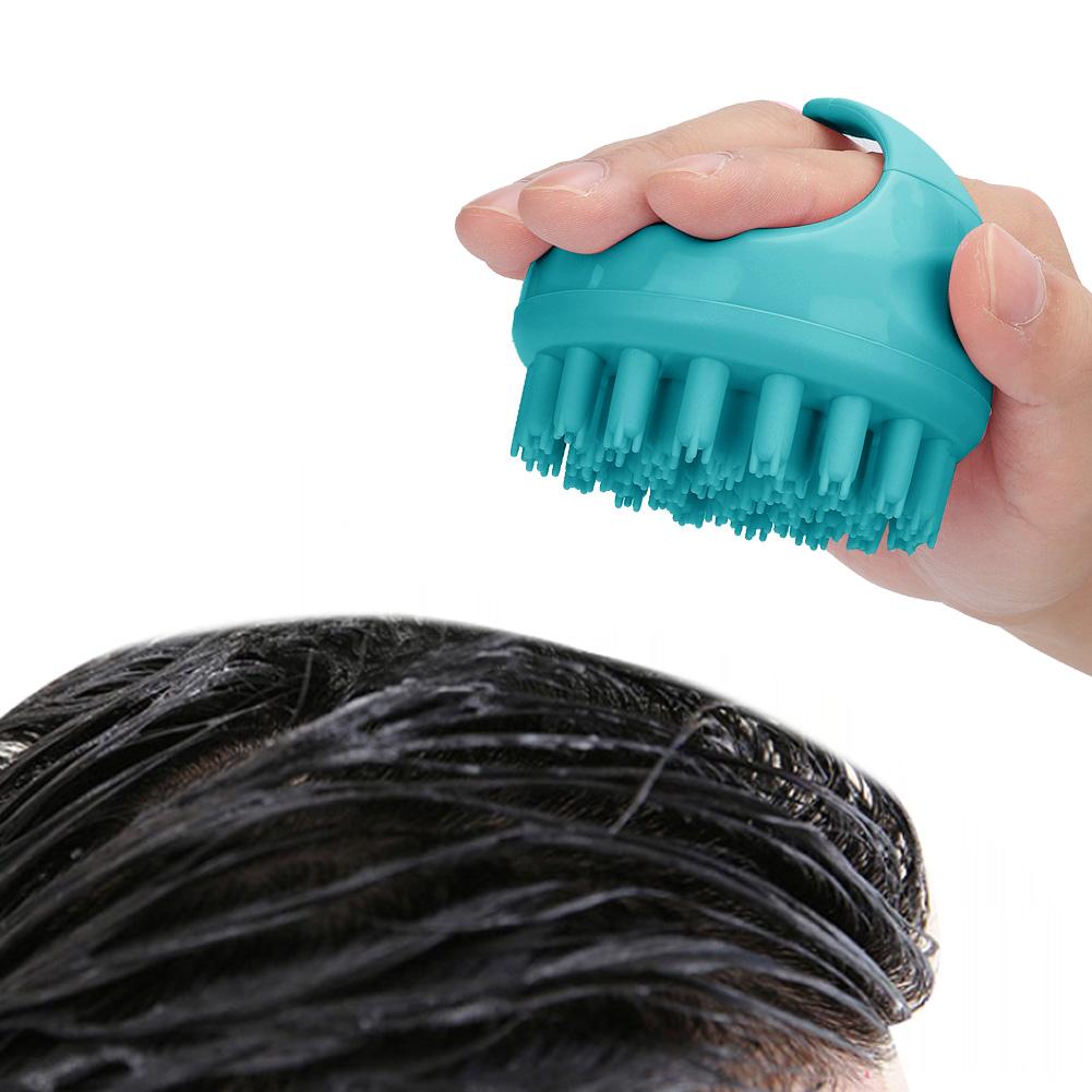 Круглая ручная массажная щетка для головы и волос, щетка для мытья шампунем с ручкой (зеленый)