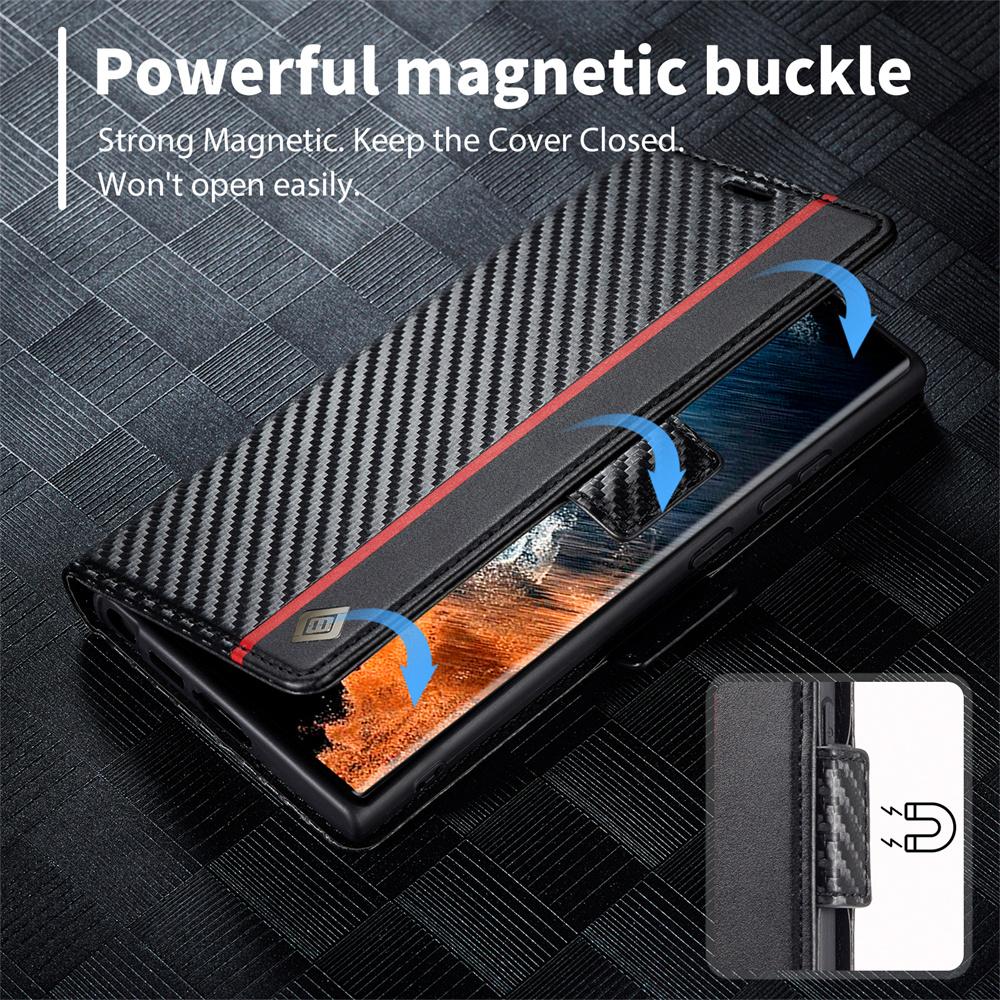 Чехол для Samsung Galaxy S10, S20, S21, S22, S23, A32, A12, M32, A52S... Чехол-кошелек-бумажник из углеродного волокна с подставкой