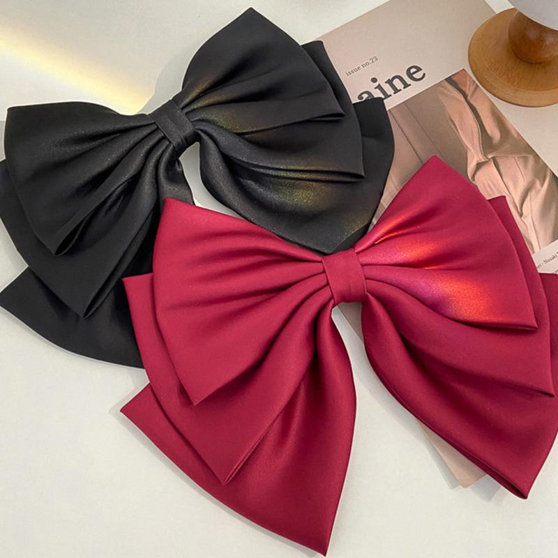Female Satin Bow Hairpin Ponytail Clip Bowknot Ribbon Spring Clip Temperament Accessories Korean Fashion Elegant