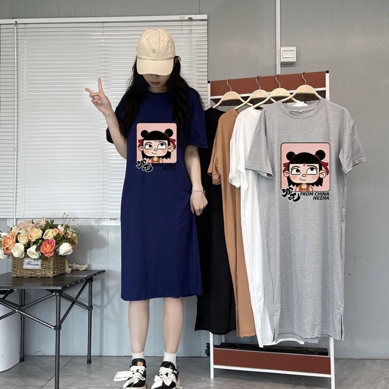 Женское свободное повседневное платье с коротким рукавом, маленький размер, большой размер, утягивающая футболка, платье выше колена