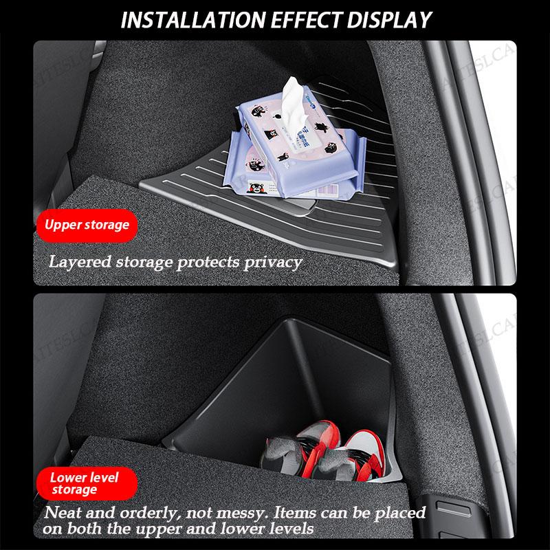 For Tesla Model YL Rear Trunk Side Storage Bucket Left Right Organizer Box Waterproof Cargo Storage Container Auto car trash can
