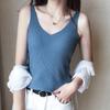 Summer Ice Silk Knitted Suspenders Plus Size Women's Bottoming Vest Solid Color Versatile Sleeveless Top V Neck Camis