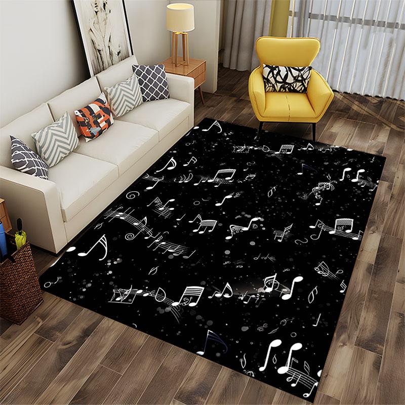 Music Notes Black Pattern Carpet suitable as a non-slip mat for the living room or bedroom sofa