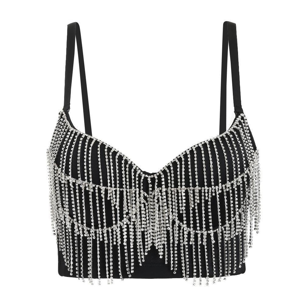 Women's Tassel Drill Chain Fishbone Corset Outer French Vest Tight Camisole Top