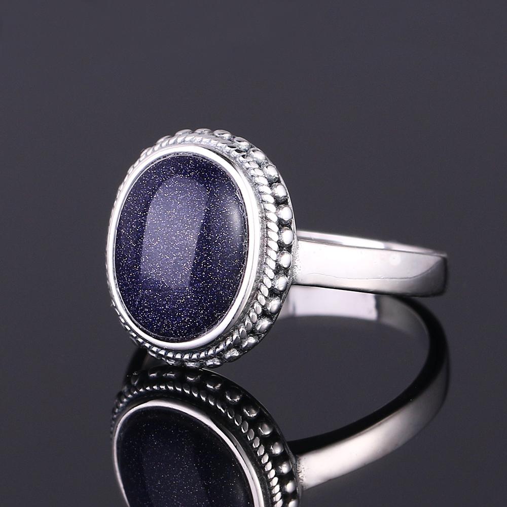 Серебряное кольцо S925 для женщин Овальное Круглое Каплевидное Натуральный Синий Песчаник Кольцо Подарок В форме Солнца Ретро Роскошное Тонкое Ювелирное изделие