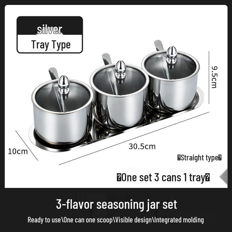 304 Stainless Steel Kitchen Spice Jar with Spoon, Sealed Seasoning Box for Salt and Chili.