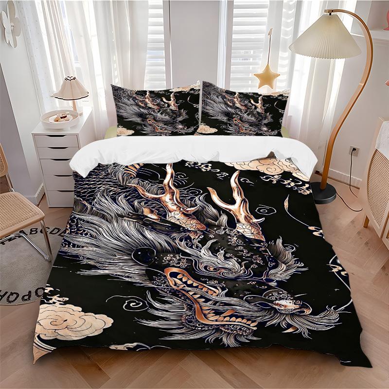 3pcs Dragon Head Design Duvet Cover Set - Machine Washable, Includes 1 Cover and 2 Pillowcases, No Core Included yy251013098