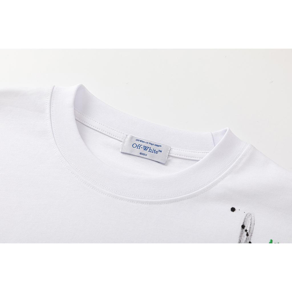 Off-White 2025 Spring/Summer New Style Inkjet Arrow Pattern Round Neck Hooded Short Sleeved Men's and Women's T-shirts