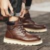 Модные нескользящие мужские повседневные кожаные туфли 2024 года, новые мужские ботильоны, мужские зимние плюшевые зимние ботинки на шнуровке, сплошные вентилируемые мотоциклетные ботинки