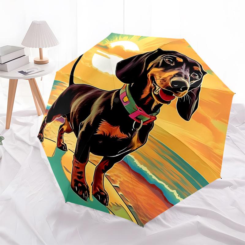 1pc Beach Sunset Dachshund Automatic Open/Close Umbrella, Formal Events - Ideal Gift for Family or Friends, Outdoor Accessory yy251211153
