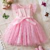 Girls Fashion Sweet Dress Summer Children's Polka Dot Mesh Princess Dress Pongee Gauze Dress