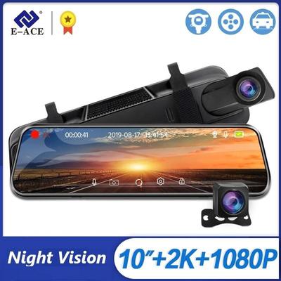 Автомобильный видеорегистратор, 10-дюймовый сенсорный экран, потоковое зеркало заднего вида, видеорегистратор 1080P, поддержка заднего вида