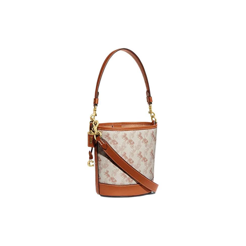 Coach Horse & Carriage Print Signature Canvas Leather Trim Bucket Bag for Daily Use