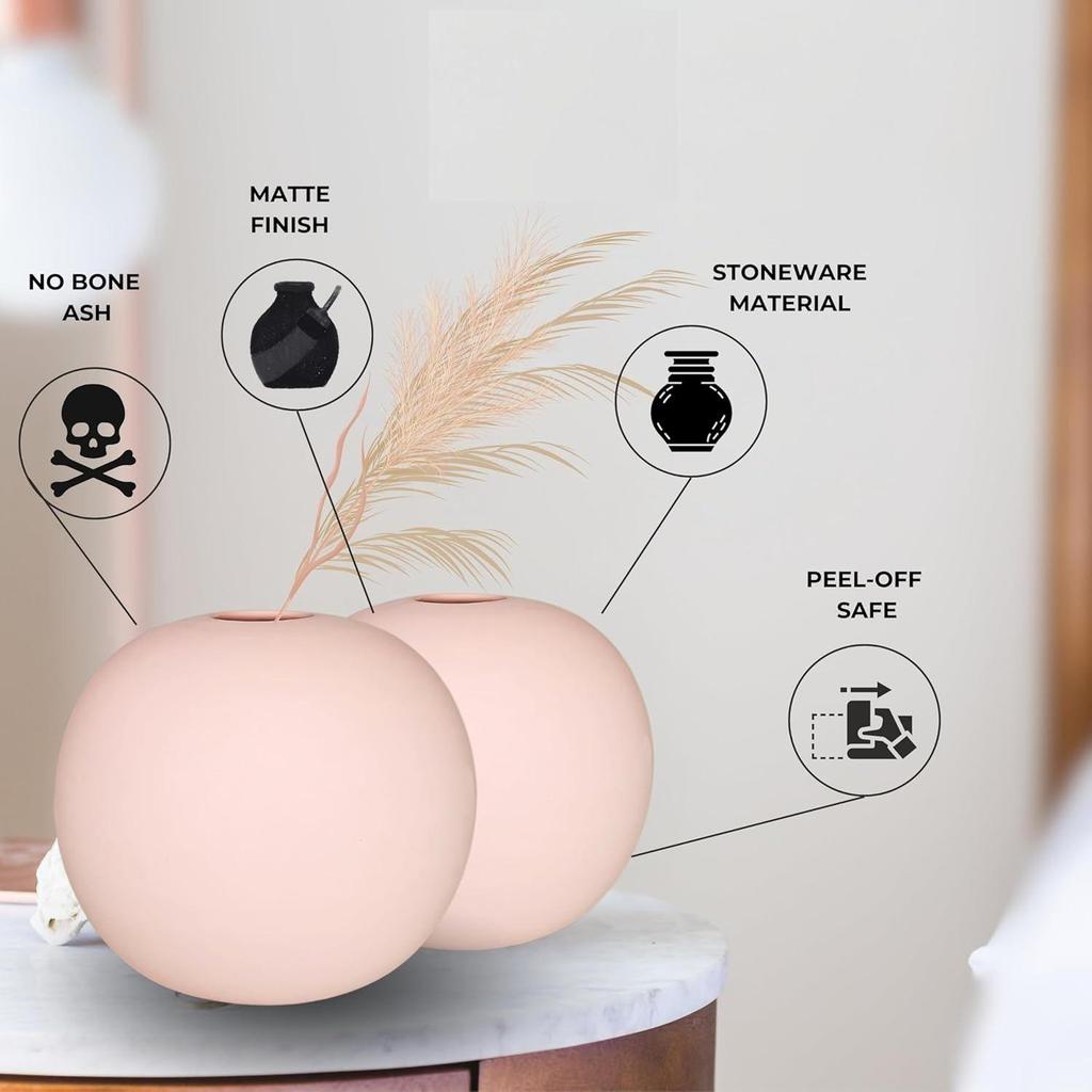 Новая керамическая «Розовая круглая ваза» 4 дюйма — набор из 2 шт. | Декоративная круглая ваза для сухоцветов и пампасной травы | Вазы для домашнего декора