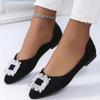 Fashion Banquet Temperament Rhinestone French Flat Shoes Women's Fashion Summer Large Size Black Pointed Shallow Mouth Shoes Boat Shoes