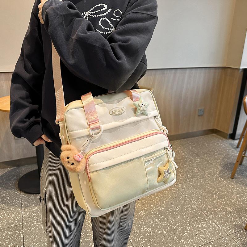 Women's Shoulder Bag Color Block College Style Student Crossbody Bag Class Book Bag