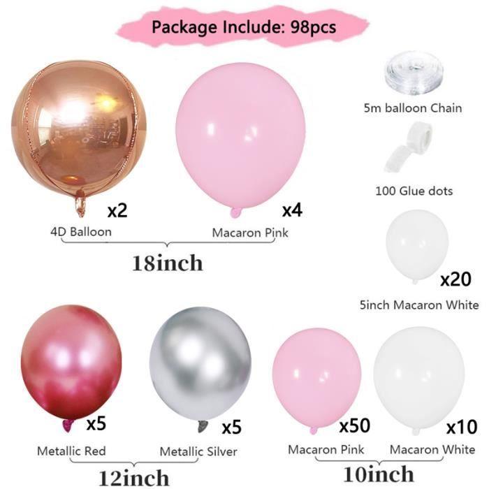 Kit d'arche de ballons - Rose - 98 pièces - Latex de haute qualité - Décoration anniversaire - Baby shower
