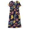 Plus Size Elegant Loose Dresses for Women Oversize Short Sleeve Vintage Print Long Dress Casual Middle-aged Women's Clothing