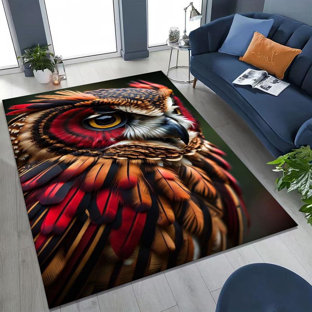 2026 New Mysterious Owl Colorful Cartoon Birds Rug for Bedroom Living Room Sofa Home Doormat Decor,Large Kid Non-slip Floor Mat