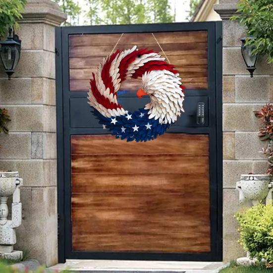 Independence Day Patriotic Eagle Wooden Plaque Red White Blue Bird Indoor Outdoor Front Door