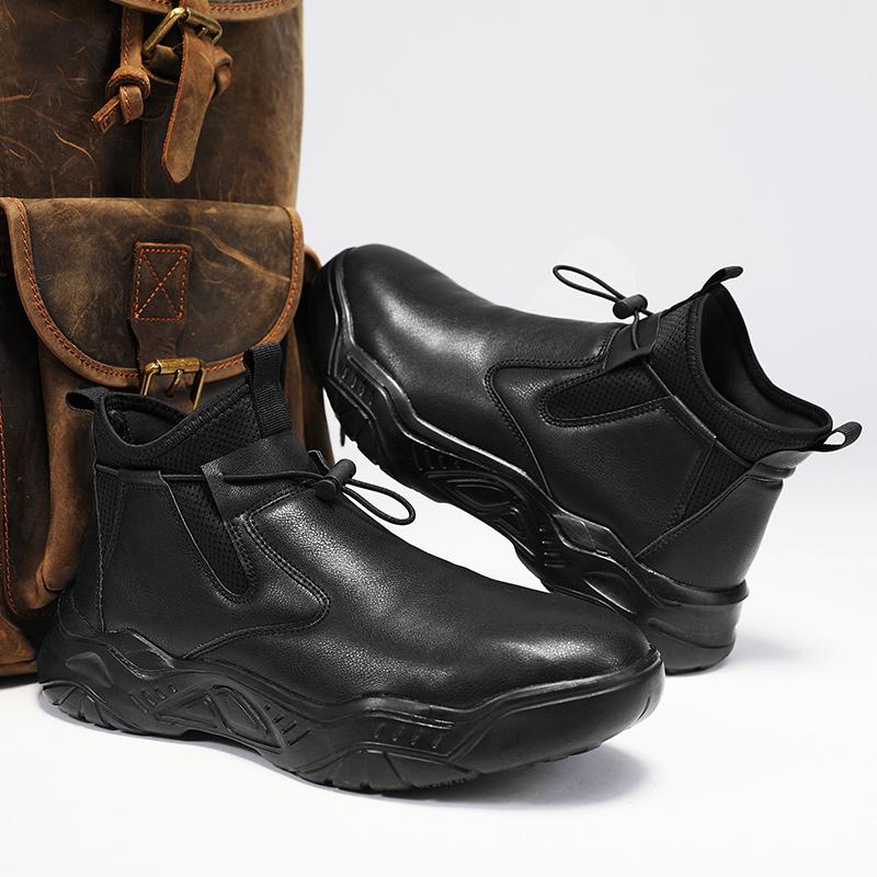 Модная мужская зимняя обувь Ботинки до щиколотки Рабочие Повседневная кожаная обувь Слипоны Сохраняющие тепло Удобные Трендовые Универсальные Высокоэластичные Мужские Защитные ботинки