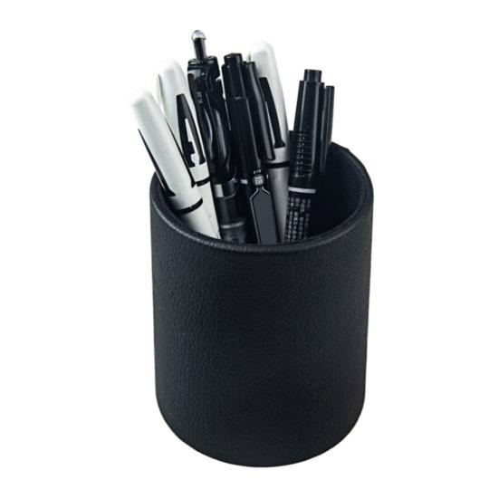 Круглый держатель для карандашей из искусственной кожи, настольный органайзер для хранения ручек, канцелярских принадлежностей, ножниц, контейнер для дома, школы, офиса, общежития
