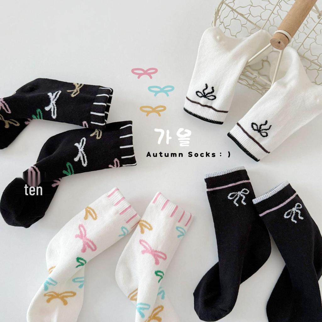 Осенние детские носки средней длины с мультяшным горошком - Универсальный корейский стиль для мальчиков и девочек