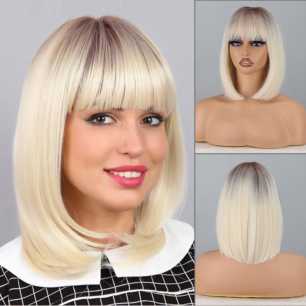 MISS WIG Женский короткий прямой фиолетовый парик до плеч с челкой из синтетического волокна, натуральный прямой парик Боб для косплея