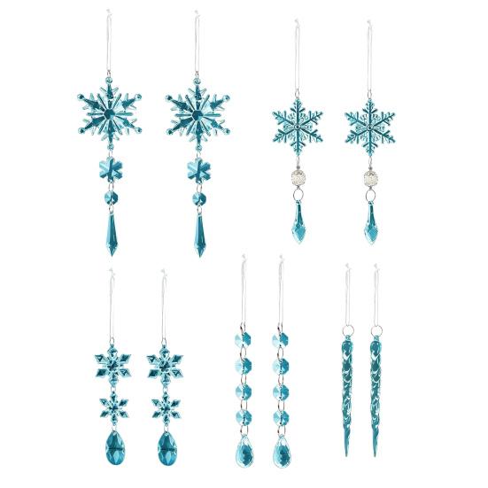 10 Pcs Crystal Snowflake Icicle Ornaments Clear Acrylic Christmas Ornaments for Christmas Tree Winter New Year Party Decor