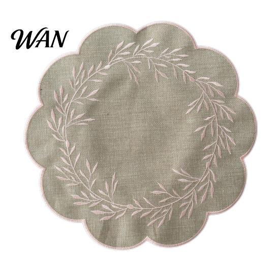 Elegant Table Decor Placemat 14.96'' with Wavy Lace Embroidered Design Dining Mat Insulated Heat Insulation Non-Slip Oil-Resistant Easy Clean