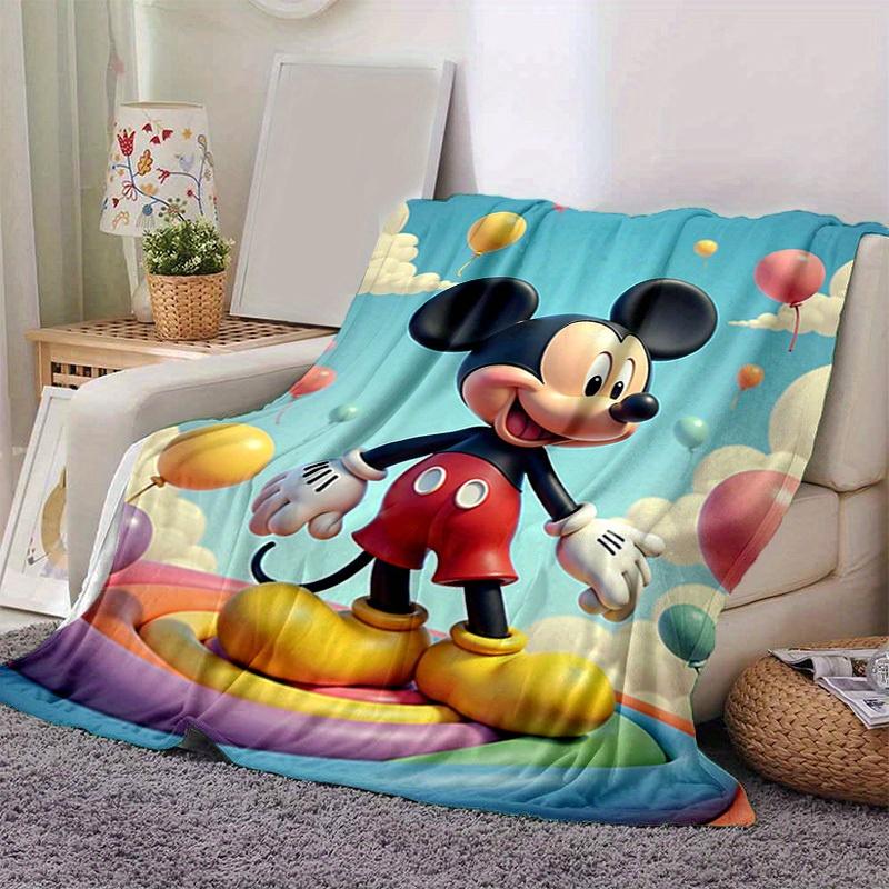 1pc, Mickey Mouse Inspired, Colorful Balloons, Happy Birthday Gift, Seasonal Decorative Blanket, Soft Flannel Throw Blanket, Living Room, Tr