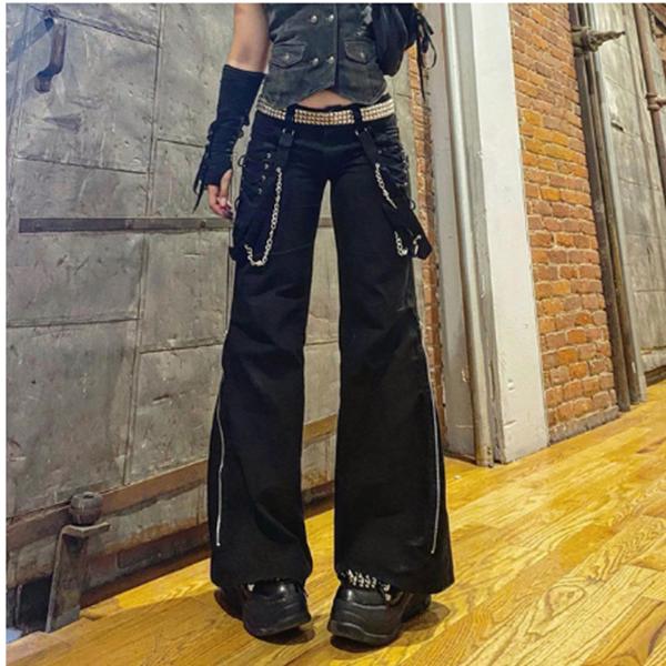 Готические Эмо Альтернативные Брюки-Карго Техническая Одежда Хип-Хоп Джинсы Ленивый Ветер Гот Панк Черные Джинсовые Брюки Уличная Одежда Академические Бегуны с Заниженной Талией