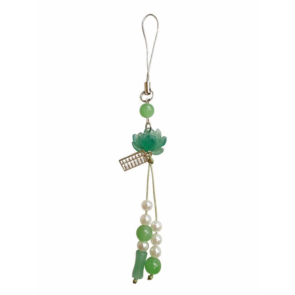 New Chinese Lotus Beaded Phone Chain - National Style Pendant and Lanyard Ornament for Bullet Journals and Clothing.