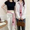 Vintage Romantic Neck Scarf Gradient Pink Women's Neck Tie Heart Flame Tie  Fashion Accessory