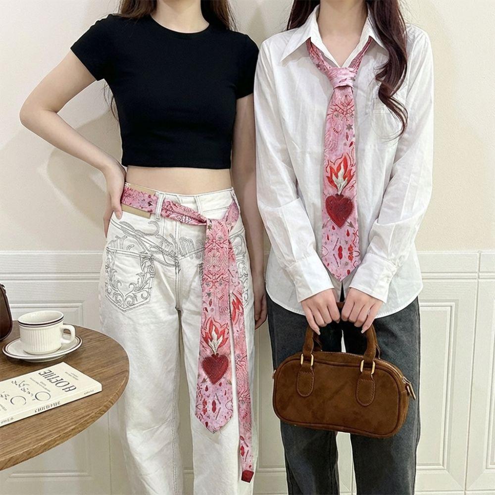 Vintage Romantic Neck Scarf Gradient Pink Women's Neck Tie Heart Flame Tie Fashion Accessory