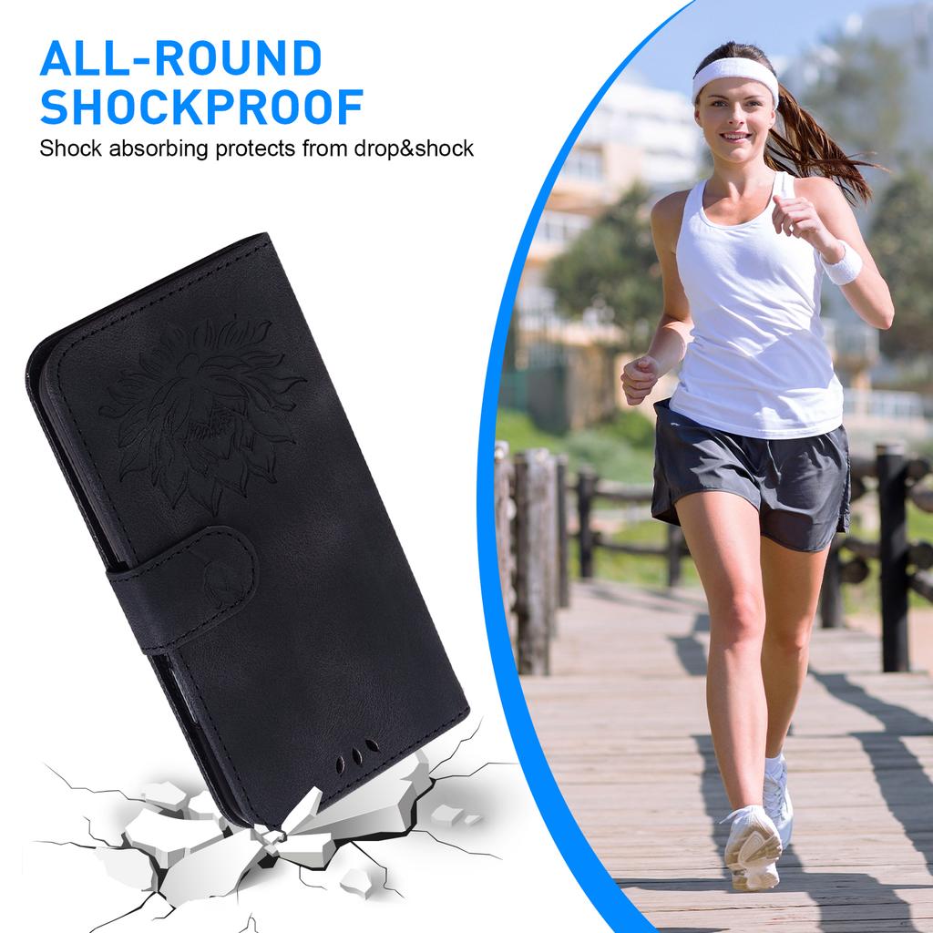 For iPhone 16 Phone Case Lotus Imprint Leather Stand Wallet Cover