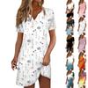Women's Fashion Casual Printed Lapel Collar Button Short Sleeve Clothing Straps Dress