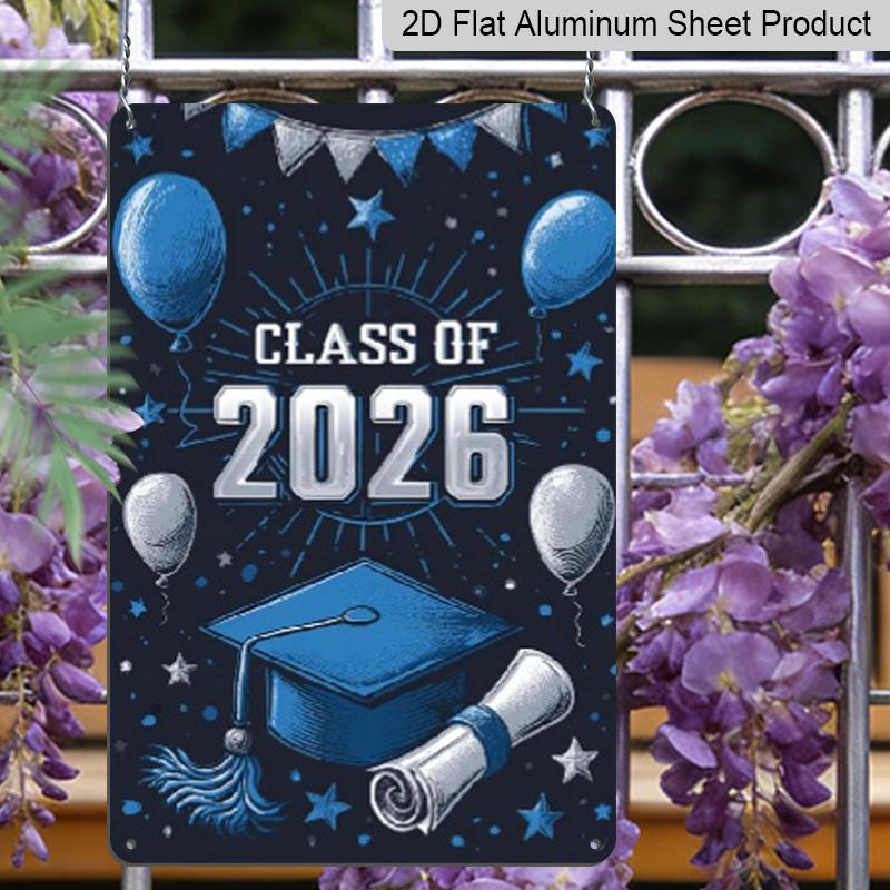 2D Flat Class of 2026 Graduation Design with Balloons and Cap Multi-functional Festive Yard Decoration Sign Wall Hanging Metal Sign Aluminium Sign