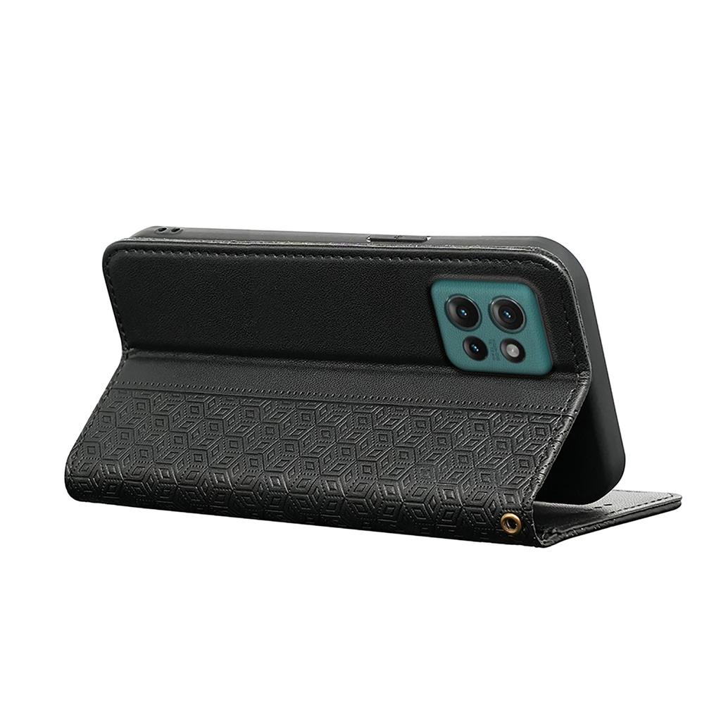 For Motorola Edge 50 5G Wallet Phone Case Strong Magnetic Checkered Pattern Imprint Leather Flip Cover