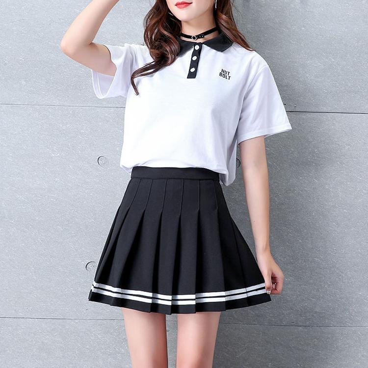 Детская плиссированная юбка, короткая юбка с высокой талией, корейская юбка средней длины, весенне-летняя студенческая антилегкая однотонная короткая юбка