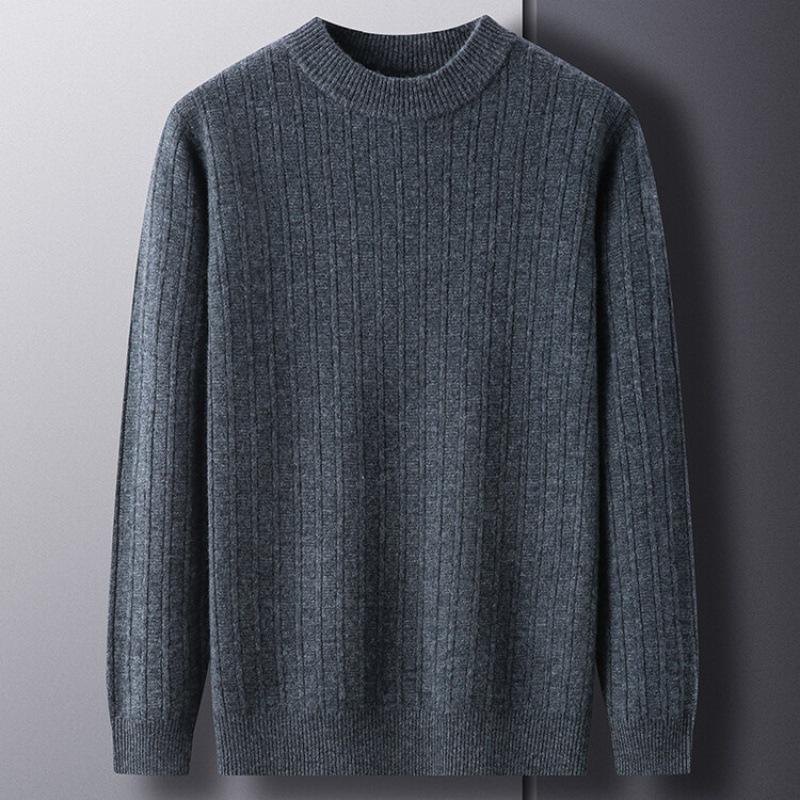 Pure Wool Men's Wool Sweater Fall and Winter Simple Casual Knit Sweater Man