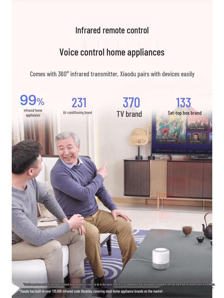 Xiaodu Flagship Smart Speaker with WiFi, Bluetooth, AI Voice Control, and Infrared Home Appliance Control.