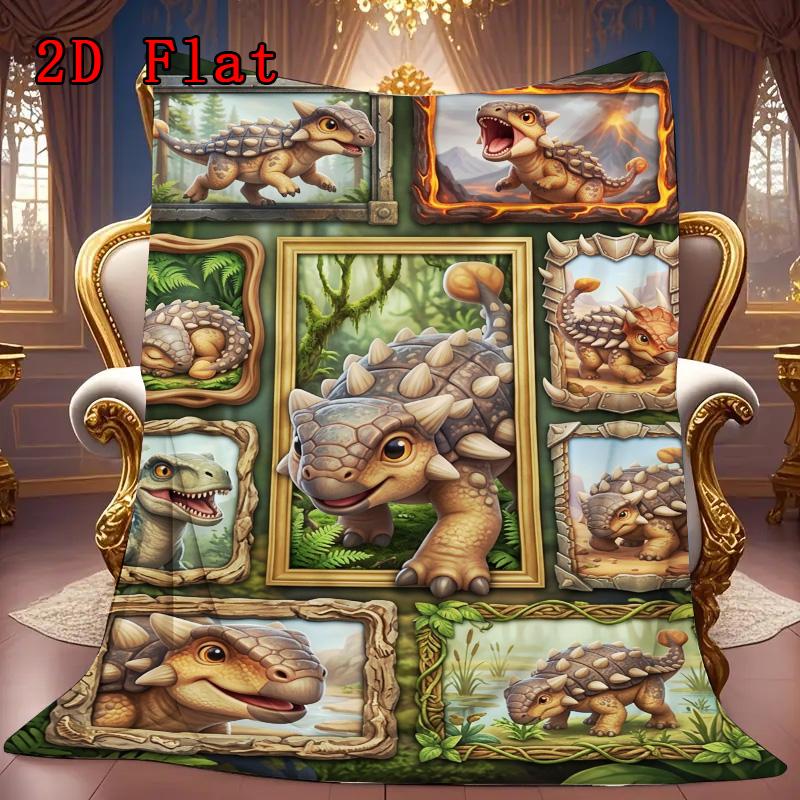 Dinosaur Collection 2D Flat Pattern Flannel Blanket, High quality All Seasons, Home Decor, Warmth and Comfort, Perfect for Christmas Gifts.